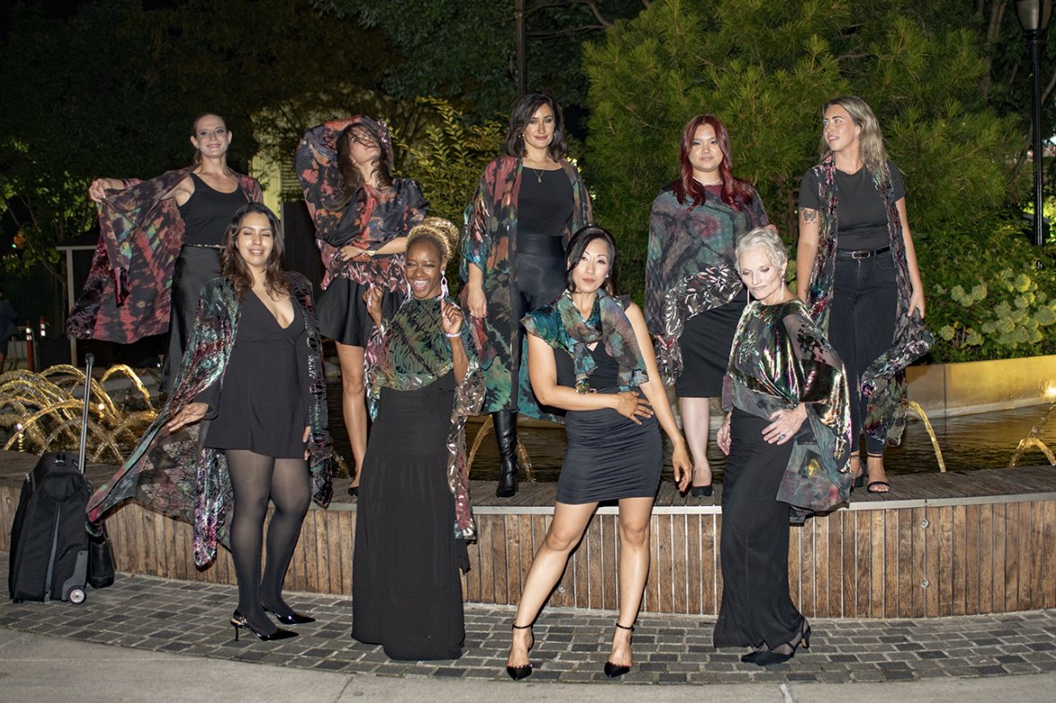 Catherine Handy with the Lorie Sadonia ensemble at New York Fashion Week